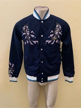 NWT $218 PRPS Men’s Size Small Navy Blue Floral Embroidered Jacket